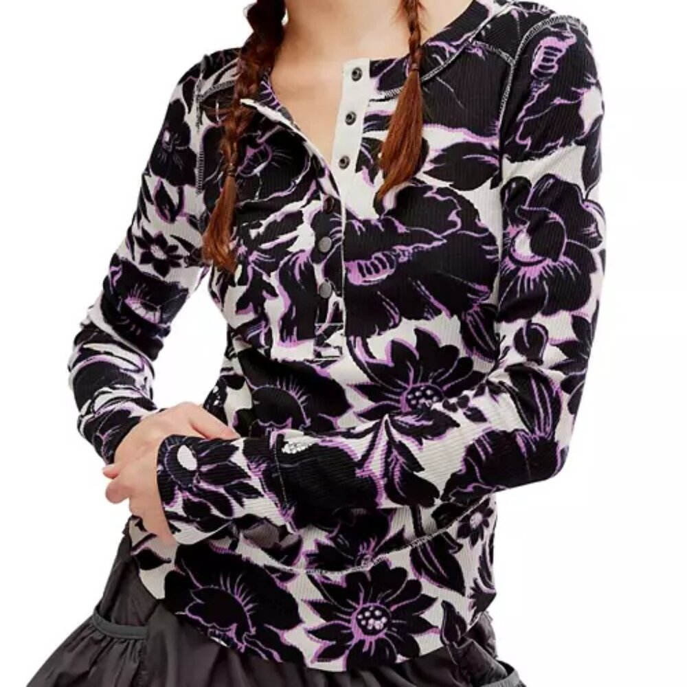 NWT New Free People Movement Womens Rally Printed Layer XS Shirt Top Button Up